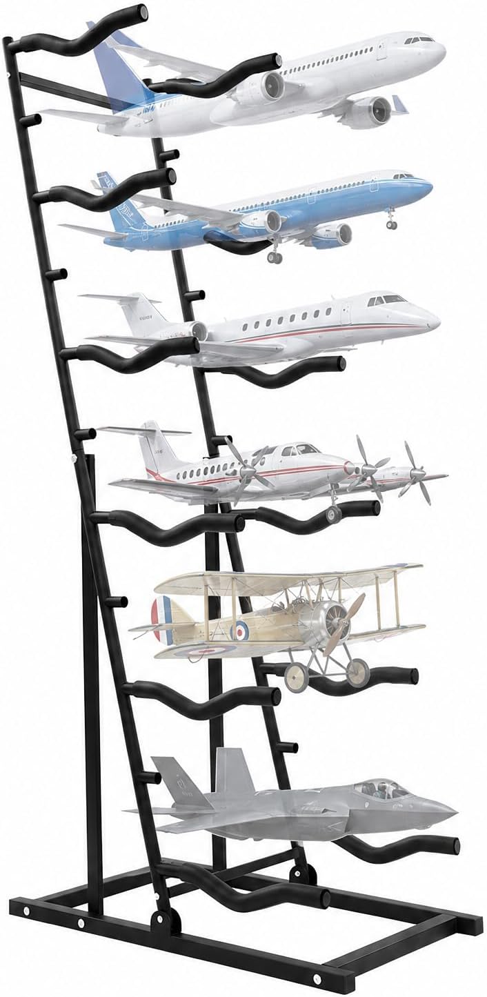 Rc Hobby Workshop - RC-Flugzeugständer 6-stufig, Modellflugzeug-Ausstellungsständer, RC-Flugzeug-Aufbewahrungsregal mit Schaumstoffpolsterung