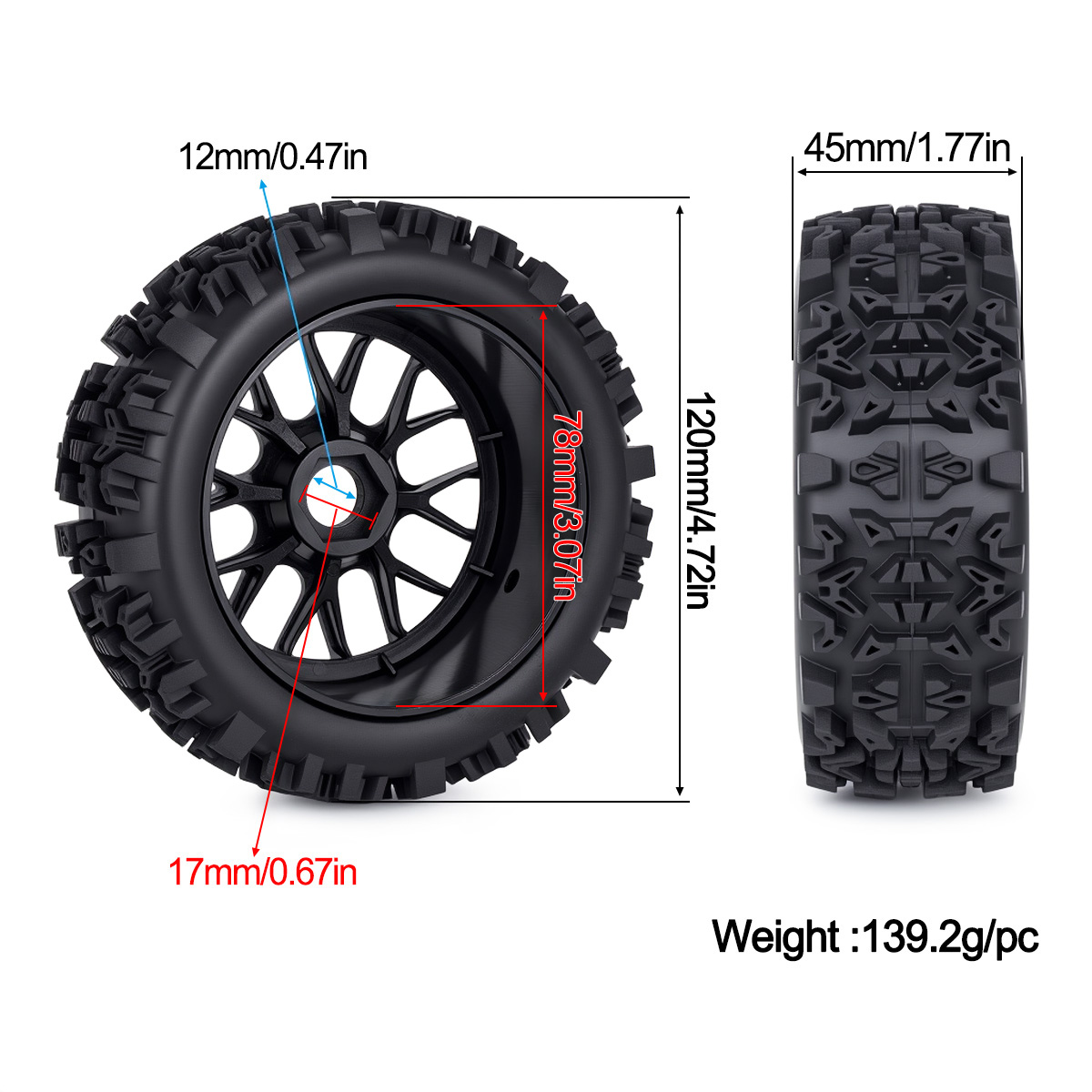 120-mm-Offroad-RC-Reifen mit 1 – Rc Hobby Dump Truck Bewertung und Preis